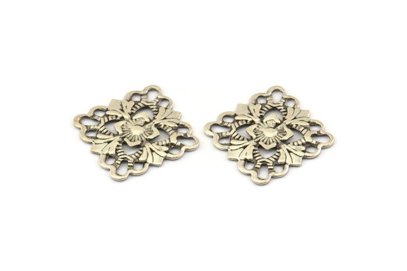 Silver Square Charm Findings 15mm Brs 414 A0273 20 Antique Silver Plated Brass Square Filigree Charms