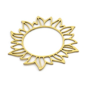 Brass Flower Charm, 10 Raw Brass Sunflower Charms, Earring Charms (37x34x0.60mm) A3089