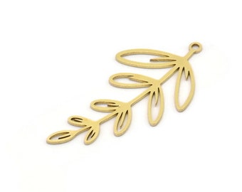 Brass Leaf Charm, 10 Raw Brass Branch Charms With 1 Loop, Charm Pendants (38x20x0.60mm) SMP1010