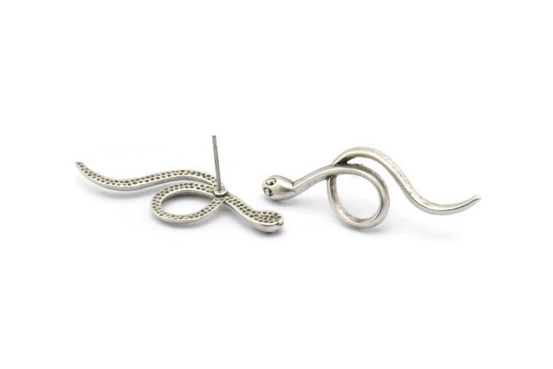 Silver Snake Earring, 4 Antique Silver Plated Brass Snake Stud Earrings