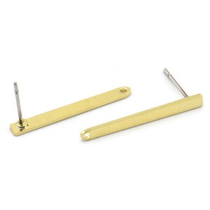 Brass Rectangle Earring, 12 Raw Brass Stick Stud Earrings With 1 Hole (25x2.5x0.8mm) M03347 A2863