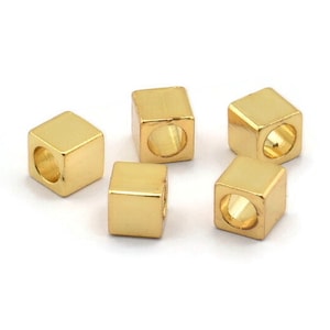 Gold Tube Beads, 12  Gold Plated Brass Square Cube Beads, (4x4mm) A0153 Q0447