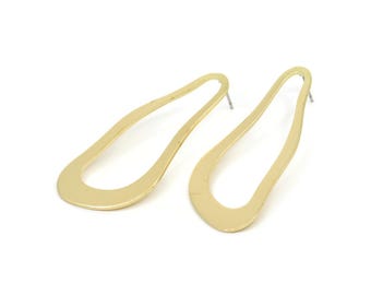 Earring Studs, 4 Raw Brass - Irregular Shaped Stud Earrings - Brass Earrings - Earrings (51x21x1mm) D0679 A5503