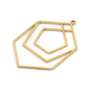 Brass Geometric Charm, 4 Raw Brass Earring Charms, Hexagon Earrings With 1 Loop, Brass Findings (36x25x0.80mm) SMP1253