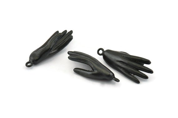 Black Hand Charm, Oxidized Black Brass Hand Charms With 1 Loop