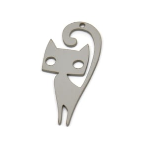 Steel Cat Charm, Stainless Steel Cat Charms With 1 Hole, Findings (30x13x0.80mm) SMP2578