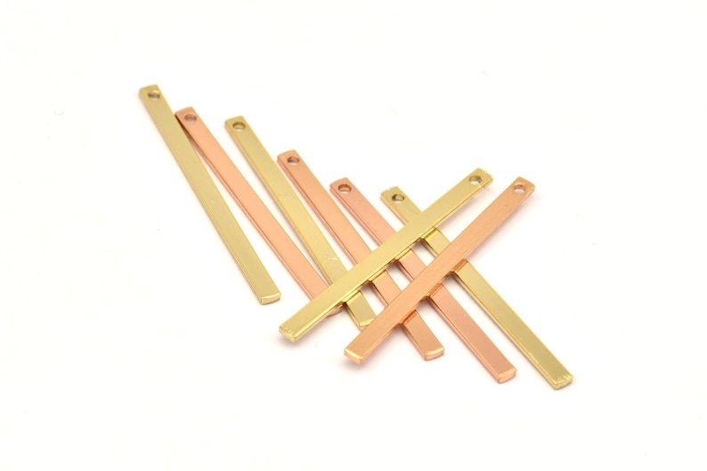 Tiny Gold-Rose Gold Bar A0859 Q138 12 Gold-Rose Gold Plated Bar Charms With 1 Hole 30x2x1mm