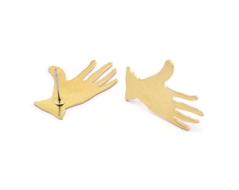 12 Raw Brass Hand Stud Earrings N1610 12x7x1mm Brass Hand Earring