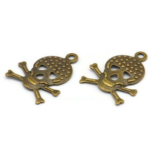 Antique Brass Skull, 50 Antique Brass Skull Charms (16x12mm) K170