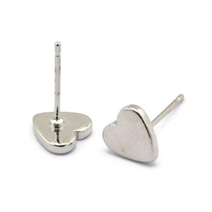 Silver Heart Earring, 8 Silver Tone Brass Heart Stud Earrings (8mm) D1459