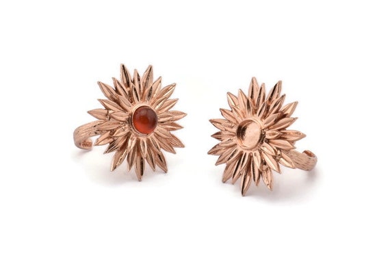 Rose Gold Ring Settings, Rose Gold Plated Brass Adjustable Sunflower Rings - Pad Size 6mm N0739 Q0474