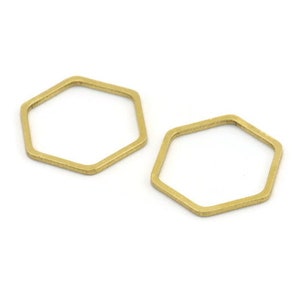 Brass Hexagon Charm, 24 Raw Brass Hexagon Rings, Connectors (21x18x1mm) A3342