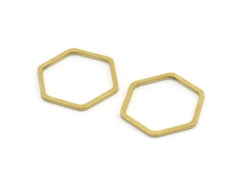 Brass Hexagon Charm, 24 Raw Brass Hexagon Rings, Connectors (21x18x1mm) A3342