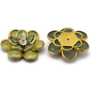 Ab Lucite And Brass Frame Caged Rhinestone Flower Flatback Beads, Cabochons 32 Mm B-21 image 2