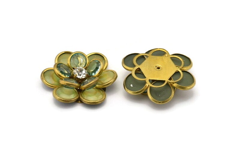 Ab Lucite And Brass Frame Caged Rhinestone Flower Flatback Beads, Cabochons 32 Mm B-21 image 2
