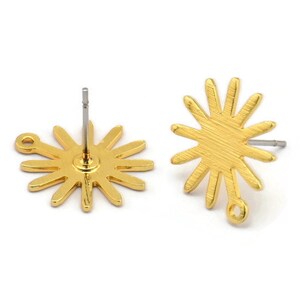 Gold Sun Earring, 6 Textured Gold Plated Brass Sun Stud Earrings With 1 Loop (17x15x0.80mm) M01301 A2393