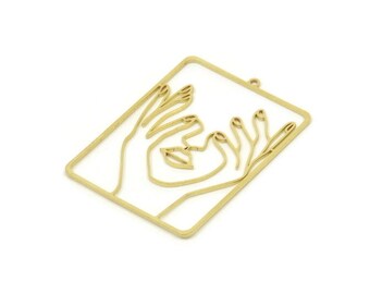 Brass Face Charm, Raw Brass Face Pendants With 1 Loop, Face Earrings (44x33x0.80mm) SMP1707