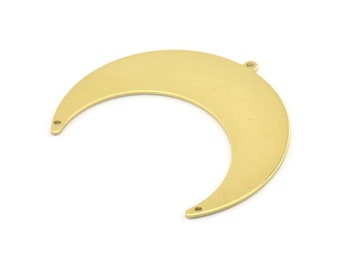 Brass Moon Charm, 4 Bred Brass Crescent Moon Charms With 1 Loop And 2 Holes, Stamping Blanks (50x17x0.90mm) M824