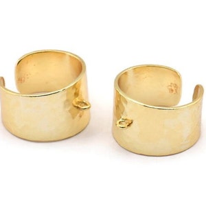 Hammered Ring Setting - Gold Plated Brass Hammered Adjustable Smooth Ring Setting for Soldering With 1 Loop (20-23mm) E583