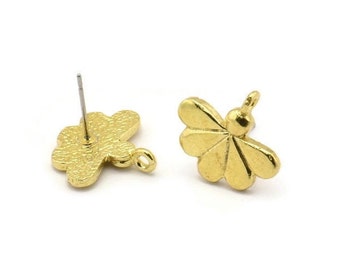 Earring Studs, 4 Raw Brass -  Stud Earrings - Brass Earrings - Earrings (17x16x2mm) N1739