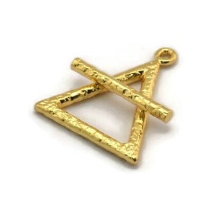 Gold Element Charm, Textured Gold Plated Brass Air Element Symbol Charm With 1 Loop (26x23mm) N1974