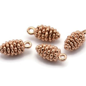 Berloque de cone de ouro rosa, 2 berloques de cone de pinho de latão banhado a ouro rosa com 1 argola (16 x 7,5 mm) U109 Q0388