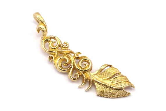 Buy Bohemian Feather Pendant, Raw Brass Feather Charms, Feather