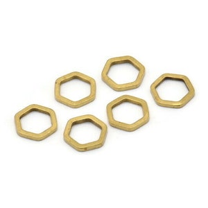 Brass Hexagon Charm, 100 Raw Brass Hexagon Ring Charms (8x1mm) BS 1219