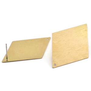 Brass Diamond Earring, 6 Raw Brass Diamond Stud Earrings With 1 Hole (44x29x0.40mm) D912 A2078