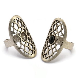 Silver Boho Ring, Antique Silver Plated Brass Boho Ring With 1 Stone Settings - Pad Size 6x4mm N1795 H1518
