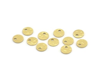 Brass Round Charm, 100 Hammered Raw Brass Round Charms With 1 Hole, Findings (6x0.80mm) M01522
