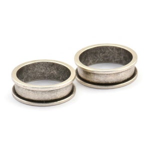 Antique Silver Channel Ring - 3 Antique Silver Plated Brass Channel Ring Setting (16mm) N0476 H0146