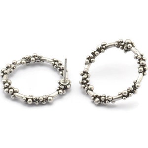 Silver Circle Earring, 2 Antique Silver Plated Brass Circle Stud Earrings (27x3mm) N1698