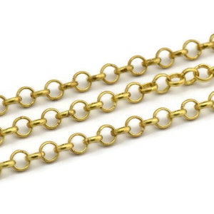 Brass Rolo Chain, 2 M. Raw Brass Rolo Chain, Open Link Rolo Belcher Chain (5mm) RB 8-29-Y