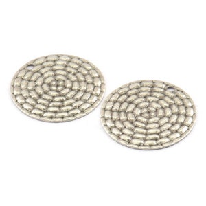 Silver Round Charm, 6 Textured Antique Silver Plated Brass Round Charms With 1 Hole (20mm) F053