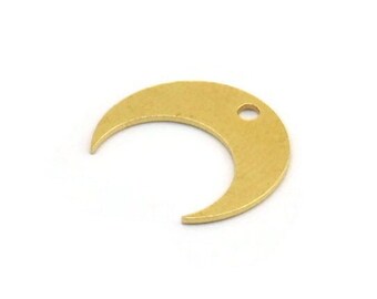 Brass Moon Charm, 24 Raw Brass Crescent Moon Charms With 1 Hole (16x5x0.60mm) A5421