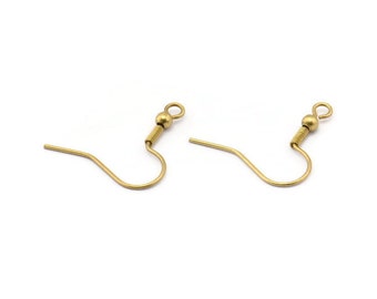 Brass Ear Hooks,100 Raw Brass Earwires, Earring Findings (20mm) Brs 193 A0921