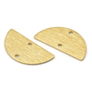 Brass Semi Circle, 24 Raw Brass Textured Half Moon Connector With 2 Holes, Charms, Pendants (21x10.5x0.80mm) D0615