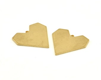 Brass Heart Charm, 12 Raw Brass Heart Blanks With 1 Loop, Pendants, Findings (19mm) D1250