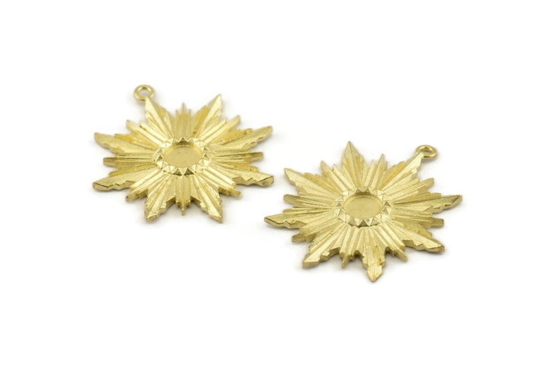 Brass Badge Charm 2 Raw Brass Rosette Charm Pendants With 1 Loop 37x34mm Earrings Pad Size 6mm N757