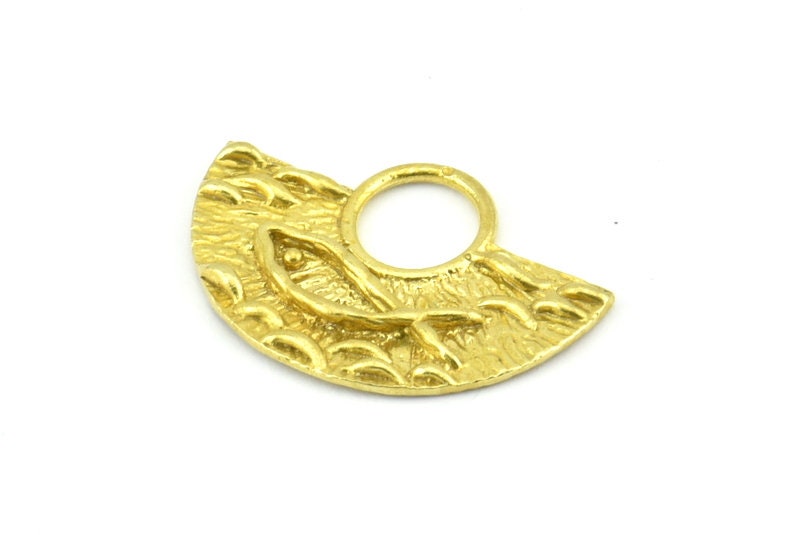 Brass Ethnic Pendant 28x19x1mm E670 4 Raw Brass Semi Circle Fish Figure Pendants