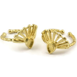 Brass Ring Settings, Raw Brass Drop Ring With 1 Stone Setting - Pad Size 6x4mm N1100