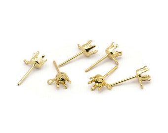 Gold Earring Post Stud, 24 Stainless Steel Earring Posts With Gold Plated Brass 4.5mm Pad And 1 Loop, Ear Studs E133