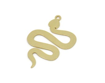 Brass Snake Charm, Raw Brass Snake Charms With 1 Loop, Blanks, Findings (30x21x0.60mm) SMP2601