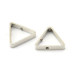 Silver Triangle Charm, 12 Silver Tone Triangles with 2 Holes (14x2.5x0.6mm) BS 2407