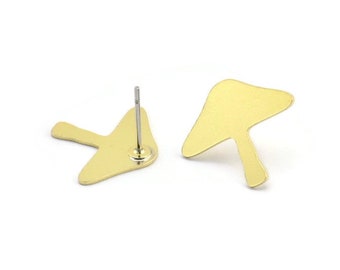 Brass Stud Earring, 10 Raw Brass Mushroom Shaped Stud Earrings (15x18x0.60mm) A2947