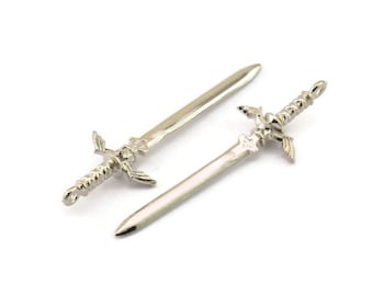 Zelda Sword Charm, 2 Silver Tone Brass Sword Charms with 1 Loop, Earrings,Charms Pendants, Findings (49x15mm) N0800 H0966