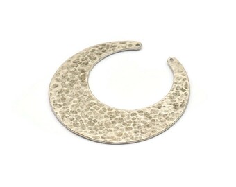 Hammered Moon Charm, Antique Silver Plated Brass Hammered Crescent Moon Charm With 2 Holes, Findings, Pendants (55x18x5mm) N0472