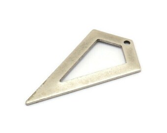 Antique Silver Triangle Pendant, 3 Antique Silver Plated Brass Triangle Pendants With 1 Hole, Charms, Earrings (38x20x0.8mm) U149 H0571