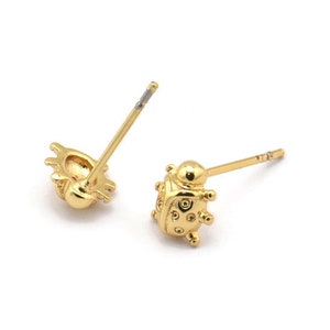 Vergoldete Marienkäfer Ohrstecker, 12 Vergoldete Messing Marienkäfer Ohrstecker (7 mm) N1178